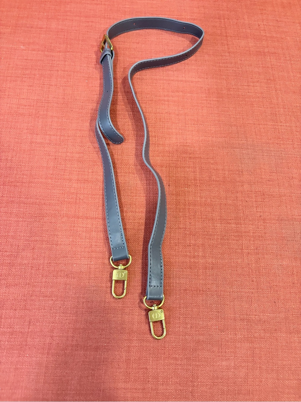 Christian Dior  Grey Leather Bag Strap with Gold Hardware